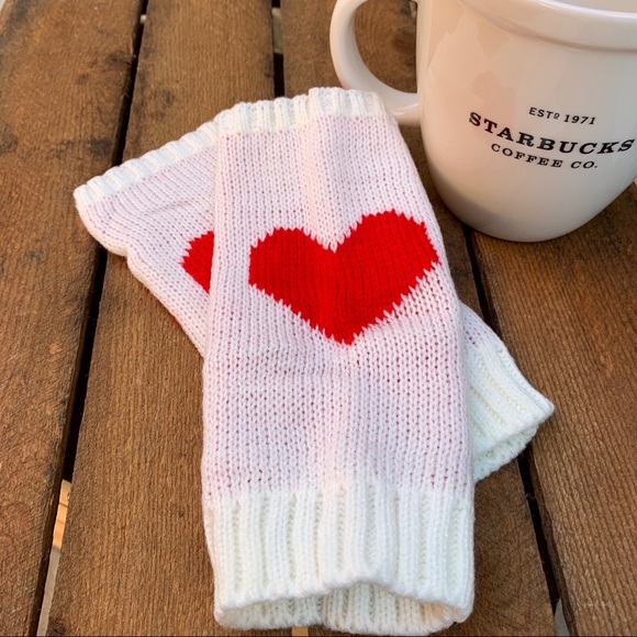 ✨KNIT HEART HAND ARM WARMER FINGERLESS GLOVES - Picture 1 of 7